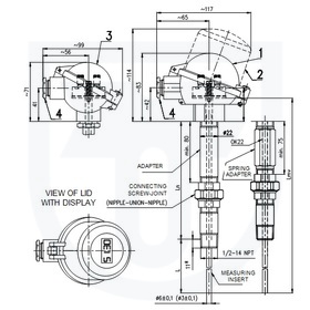 Resistance temperature sensor to thermowell DIN with connecting screw-joint on adapter without converter, with converter or Ex ia design